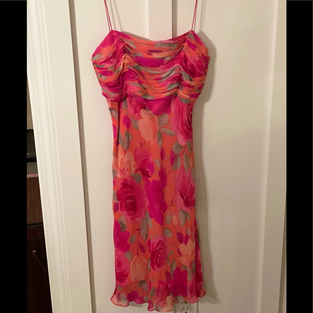 EUC ZOLA ICE fun 100% SILK floral spaghetti strap dress